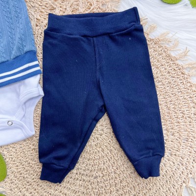 Conj. Colete Trançado, Body Manga Longa e Calça - Azul Jeans